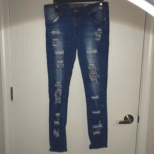 Distressed low rise jeans